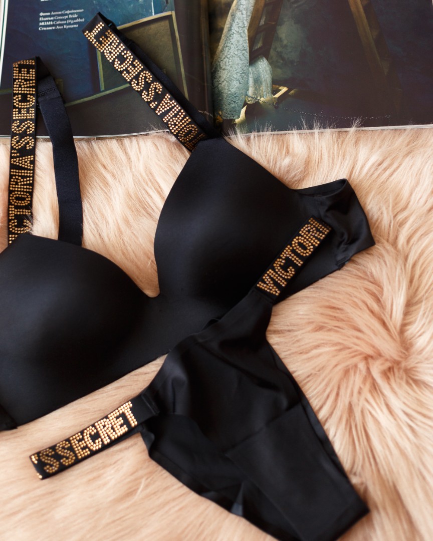 Жіночий комплект VS стрази безшовний чорний фото 1