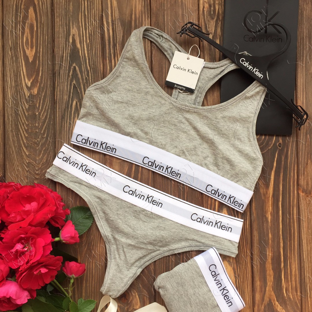 Спортивний комплект Calvin Klein Топ Стрінги сірий фото 1